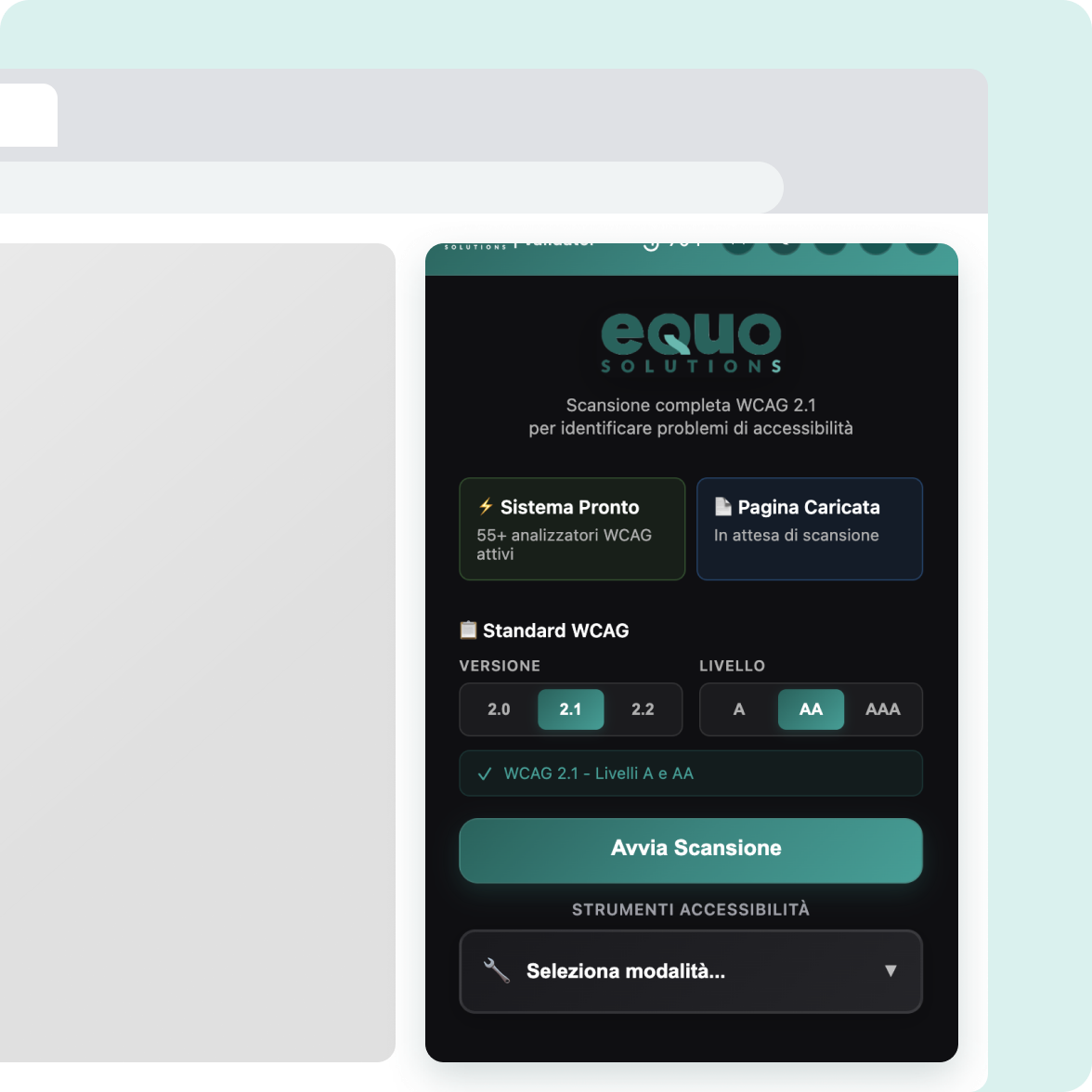 Anteprima dell'estensione EQUO Validator nel browser